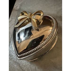 Vtg Valentine Heart Shape Real Silverplate Jewelry Box Bow Hinge Lid Red Velvet